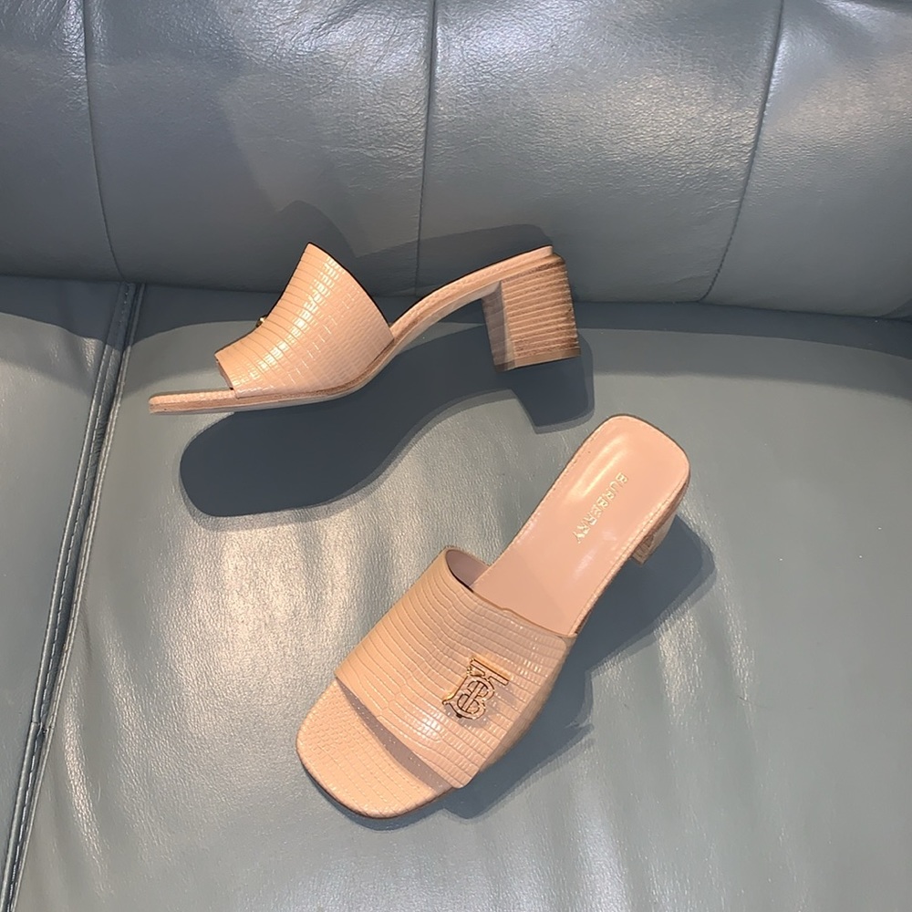 Burberry Winnie Lizard-Embossed Mule Sandals